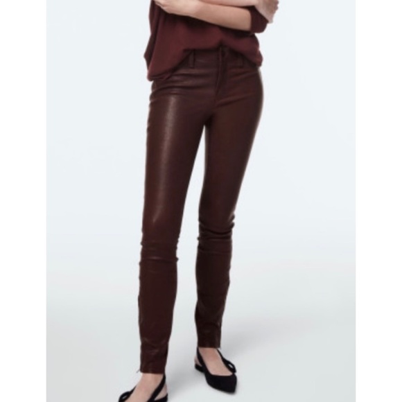 J BRAND • Burgundy Stretch Lamb Leather Skinny Ankle Zip Pants - Picture 14 of 16